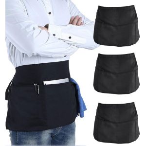 Eryi-3 Pcs Demi Tablier Avec Poche, Tablier Cuisine Noir, Tablier Court Service, Demi Tablier Unisexe, Tablier Noir Professionnel Avec Sangle Réglable, Pour Bistro Jardin Boulangerie Restaurant - Neuf