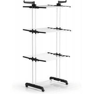 meimie-Séchoir À Linge Pliable | Séchage Efficace Avec 3 Niveaux,2 Ailes Latérales EtMontage Facile | Peu Encombrant,Polyvalent EtMobile Pour L'Intérieur Et L'Extérieur,Noir/Blanc - Neuf