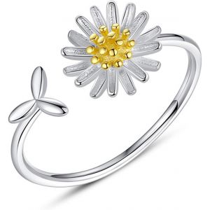 Kahfl-Bague Ouverte Réglable Marguerite Anneau Femme,Bague Fleur En Argent Femme 925 Ajustable,Bijoux Bague Fantaisie Pour Femme Fille Homme Ado - Neuf