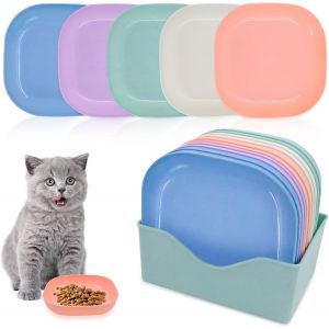 Kalanka-10 Gamelles Plates Pour Chat Anti-Stress Moustaches, Plastique Pp Avec Base Antid&eacute;rapante, Couleurs Assorties Empilables Pour Foyers Avec Plusieurs Chats, 15 X 15 X 3 Cm - Neuf