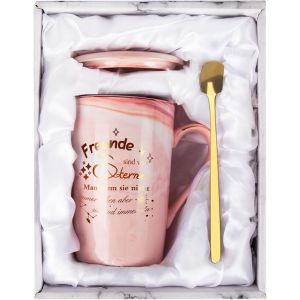 Eryi-Tasse En Céramique De 300 Ml, Cadeau Pour Meilleur Ami, Cadeaux D'anniversaire Pour Femmes, Cadeaux D'amitié Pour Noël, Tasse À Café Avec Cuillère, Couvercle, Boîte Cadeau, Rose - Neuf