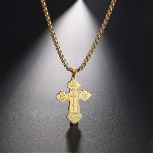 Uc Ic Xc Punk Oriental Orthodoxe Croix Pendentif Collier En Acier Serbe Religieux Amulette Homme Colliers Christian Prayer Bijoux - Neuf