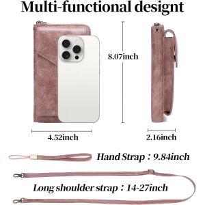 CAUC-Sac à bandoulière pour téléphone portable pour femme, sac à main à bandoulière avec longue sangle, portefeuille en cuir véritable avec blocage RFID pour téléphone portable - Neuf