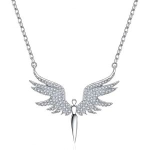 Collier Femme - Collier Argent Femme - Pendentif Femme - Collier Pendentif En Acier Inoxydable - Collier Pendentif Ailes D'ange - Cadeau Pour M&egrave;re, &Eacute;pouse, Petite Amie - Neuf