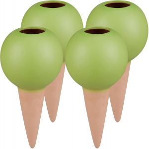 Nouvelhorizonstore-Relaxdays C&ocirc;ne D&iquest;Arrosage En Argile, Lot De 4, Boules Pour Bouteilles D&iquest;1,5 L, Accessoire En C&eacute;ramique, Terre Cuite/Vert - Neuf