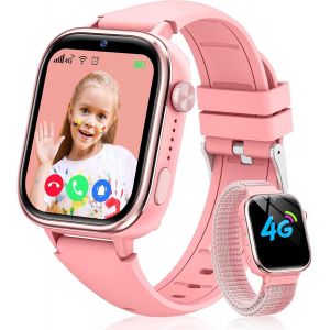 Nouvelle 4G Montre Connect&eacute;e Enfant, &Eacute;tanche IP68 Smartwatch T&eacute;l&eacute;phone Enfant avec GPS, Appel, Fonction SOS, Appel Vid&eacute;o/Mode Classe/Podom&egrave;tre/Appareil Photo R&eacute;veil pour Filles et Gar&ccedil;ons Rose - Neuf