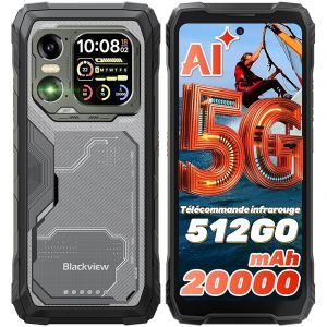 5G T&eacute;l&eacute;phone Portable Incassable Blackview XPLORE 1, 20000mAh Smartphone Android 15, 6.78" 16Go+512Go 64MP NFC Dual SIM GPS - Noir - Neuf