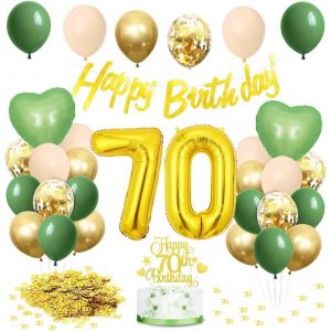 ChicSlick-Deco Anniversaire 70 Ans Vert, Decoration Anniversaire 70 Ans Femme, 70 Anniversaire Ballon Or Avec Bannière Joyeux Anniversaire, 70 Ans Décorations Anniversaire Vert Or Pour Homme[X1373] - Neuf
