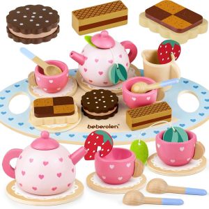 ERYI-Services À Thé En Bois Enfant Bébé, Tea Party Jeux De Rôle, Jouet Éducatif Éveil Montessori, Dinettes Jouet Cuisine, Cadeau Créatif Anniversaire Pâques Halloween Noël Garçon Fille 1 2 3+ Ans - Neuf