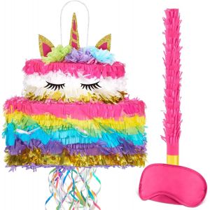 Trahoo-Pi&ntilde;ata Licorne U2013 Pi&ntilde;ata De G&acirc;teau D'anniversaire Licorne Pour Enfants Filles Arc-En-Ciel Avec Glands Masque Pour Les Yeux En B&acirc;ton De D&eacute;coration D'anniversaire D'enfant Accessoire De F&ecirc;te - Neuf