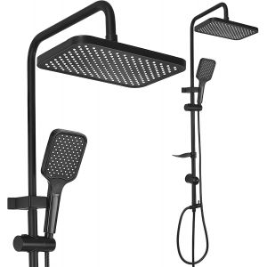 Ensemble de Colonne de Douche Thermostatique, Ensemble de Douche Murales R&eacute;glables Syst&egrave;me, sans Robinet, avec grande douche &agrave; effet pluie (285 x 185 mm) et douchette &agrave; main, 3 types de jet, Noir - Neuf
