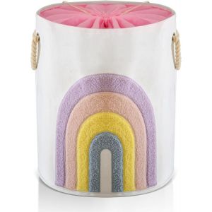 MEVRONISSHOP-Panier &agrave; linge pour enfants, rose, 58 L, en toile, avec fermeture &agrave; cordon, panier extra large, pour v&ecirc;tements de b&eacute;b&eacute;, panier pour enfants et jouets (arc-en-ciel) - Neuf