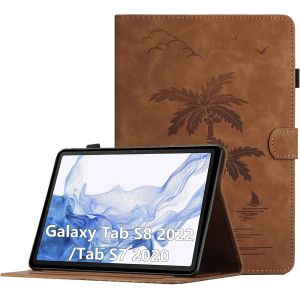 Coque Pour Samsung Galaxy Tab S8 2022/ S7 2020 11 Pouces Housse De Protection Multi-Angles Étui En Cuir Pu Avec Fente Pour Carte, Auto Réveil/Sommeil, Brun - Neuf