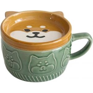 Nouveau,Adapt&eacute; Japonais Mignon Mug En C&eacute;ramique Shiba Inu Panda Tasse &Agrave; Caf&eacute; Avec Couvercle Maison Couple Lait Tasse De Petit-D&eacute;jeuner Tasse D'eau (Vert) - Neuf