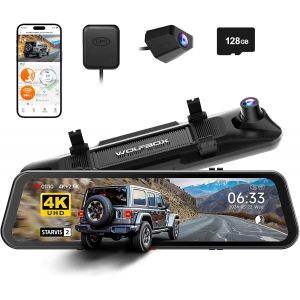 G900 Pro 12"" Dashcam Rétroviseur avec STARVIS 2 IMX678, 4K+2.5K retroviseur Interieur Voiture Camera, 5.8GHz WiFi, Carte 128GB Gratuite, Contrôle Vocal, Capteur G, GPS, Enregistrement Boucle - Neuf