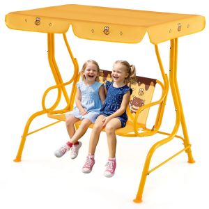 Balan&ccedil;oire Pour Enfants Chaise De Porche 112 X 76,5 X 111 Cm Avec S&eacute;curit&eacute; Ajustable Et Ambiance Joyeuse En M&eacute;tal Jaune Helloshop26 20_0010527 - Neuf