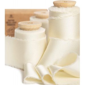Ruban De Satin Soyeux Blanc Cr&egrave;me 3,8 Cm X 13,7 M, Rubans Effiloch&eacute;s En Tissu &Agrave; Franges Faits &Agrave; La Main Pour L'emballage De Cadeaux, Les D&eacute;corations Festives, Les Bouquets De Mari&eacute;es - Neuf