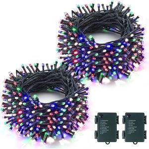 Kalanka-Lot De 2 10m 100 Led Guirlande Lumineuse Pile, Guirlande Lumineuse Exterieure, Guirlande Lumineuses Multicolore, 8 Modes De No&euml;l Par Chambre, Mariage, 2 Pi&egrave;ces, Multicolore - Neuf