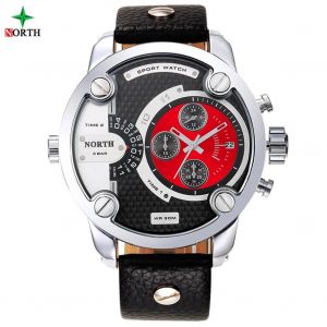 Hommes Mâle Analogique Rond Quartz Montre Électronique Bracelet En Cuir Date Affichage Montre-Bracelet Cadran Rouge - Neuf