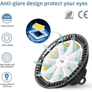Éclairage Led De Salle 150 W - Projecteur Led 21000 Lm - Étanche Ip65 - Lampe Industrielle - Pour Atelier,Garage,Entrepôt - 5000 K - Blanc Froid - Neuf