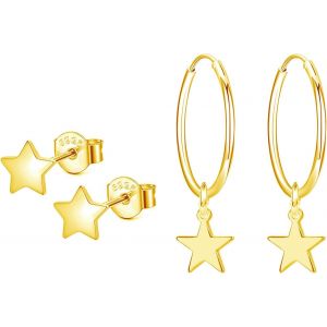 2 Paires Boucles D'oreilles Creoles Pour Femme Enfant Homme Fille Boucles D'oreilles &Eacute;toiles Argent 925 Boucles D'oreilles Pendantes Plaqu&eacute; Or Boucles D Oreilles Anneaux Or Clous D[Bou9240624] - Neuf