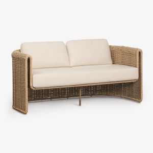 Canap&eacute; De Jardin 2 Places En Acier Et Rotin Synth&eacute;tique Lina - Neuf