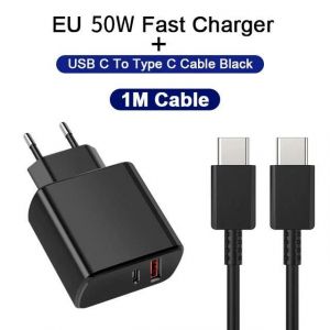 Chargeur Usb-C 50w Pd, Adaptateur De Charge Rapide, Pour Samsung S23 Ultra, Huawei, Iphone ¿ Prise Eu ¿ Noir - Neuf