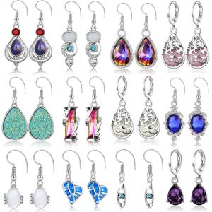 Kal-12 Pairs Cristal Boucles D'oreilles Pendantes Femmes Zircone Cubique Bohème Dangle Boucles D'oreilles Ensemble Acier Inoxydable Multicolore Boucle D'oreille Bijoux Pour Femmes Filles - Neuf