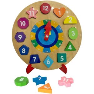 KAL-Montre En Bois Pour Enfants Horloge Puzzle En Bois Jeu Montessori Horloge En Bois Grand Ø Cm28 Horloge Formes Jeu Éducatif Jouets Pour Le Développement Jouets Pour La Petite Enfance - Neuf