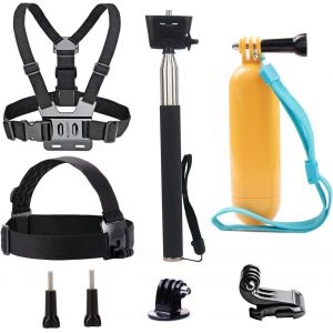 Kit D'accessoires 4 En 1 Pour Akaso Ek7000 / Campark/Apeman/Crosstour 4k Incluant Notamment Une Sangle De T&ecirc;te, Un Harnais De Corps, Une Perche &Agrave; Selfie - Neuf