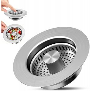 Bouchon Evier Cuisine,Universel 3 en 1 Coquille en Acier Inoxydable avec Passoire Anti-colmatage,&Eacute;vier de Cuisine Passoire et Bouchon Combo,Facile pour Un Trou d'&eacute;vier de 72-86mm - Neuf