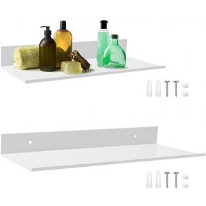 CMWX-2 Pcs &Eacute;tagere Blanche Murale 30 et 40cm Tablette Flottante Blanche Rectangulaire &Eacute;tagere Murale Flottante en M&eacute;tal Planche Murale Blanche &Eacute;tag&egrave;re Suspendue Blanche pour Cuisine Salle de Bain - Neuf