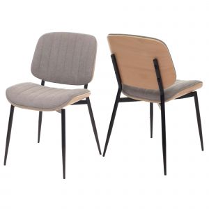Lot de 2 chaises de salle &agrave; manger HWC-O44, chaise de cuisine, tissu en bois courb&eacute; (370g/m&sup2;) &Ouml;ko-Tex MVGnaturel, gris clair - Neuf