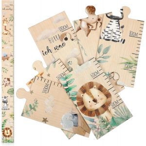 Eryi-Toises Pour Bébé Toise Pour Enfant En Bois Avec Motif Animalier Tableau De Mesures Pour Bébé Cadeau De Naissance Toise Murale Hurra Ich Wachse Décoration De Chambre, 50-180 Cm(Animaux De Forêt) - Neuf