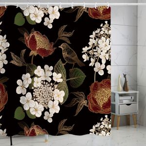 Noir et or polyester rideau de douche 180 x 180 cm - Neuf