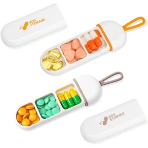 Pilulier Quotidien,Pilulier De Voyage Avec 3 Compartiments,Pilulier Portable Pour Femmes,Pilulier De Poche Portable Pour Écoles,Bureaux,Sorties,Courts Voyages (Lot De 2,Orange Et Gris) - Neuf