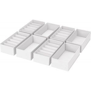 Lot de 8 Boite Rangement Vetement-Rangement Tiroir Organisateur de Tiroir,Organisateur Dressing Organiseur Tiroir en Tissu,pour Chaussettes,Soutiens-Gorge,Culottes,Blanc Classique - Neuf