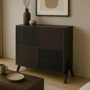 Commode HWC-O40, armoire buffet haut avec portes et compartiments de rangement, MDF m&eacute;tal m&eacute;lamine 94x79x40cmaspect noyer - Neuf