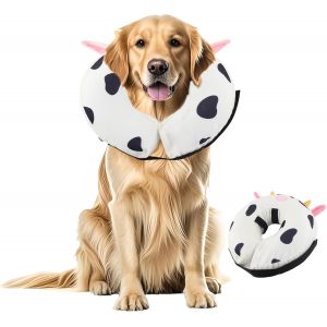 Kalanka-Collier Collerette Gonflable Pour Chien , Collerette Chien Gonflable Avec Velcro Réglable, Collerette Chat, Adapté À La Récupération Postopératoire, Anti-Morsure Et Anti-Léchage (Vache, M) - Neuf