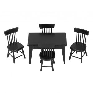 Ensemble Table Et Chaises Pour Maison De Poupee 1:12, Meubles Miniatures En Bois Noir, Accessoires Pour Salle A Manger - Neuf