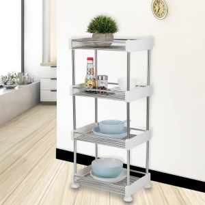 Hjlian Etagere De Rangement Simple Et Grande A Quatre Couches En Acier Inoxydable, Pivotante, Pour Cuisine Et Salle De Bain - Neuf