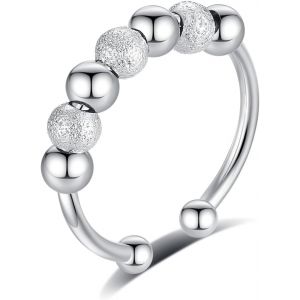 Kal-Bague Anti Stress Femme, Perles Bague D'anxiete R&eacute;glable Bague Anneau Tournant Anneau Ouvert Spinner Anxi&eacute;t&eacute; Fidget Pour Femme - Neuf