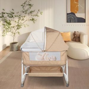 Lit Cododo B&eacute;b&eacute; Avec Matelas, Hauteur R&eacute;glable &Agrave; 6 Niveaux, Lit D'appoint Bebe Evolutif &Agrave; Roulettes, Lit De Voyage Pliable, Panier De Rangement, 0-2 Ans-80 * 40 * 100-115 Cm-Blanc Cass&eacute; - Neuf