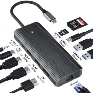 Usb C Stations D'Accueil Triple Affichage,11 En 1 Type C Adaptateur Multiport,Avec Double 4K Hdmi,Dp,Ethernet,100W Pd,Usb C/A Ports,Sd/Tf Card Reader Portable Pour Type C Laptops - Neuf