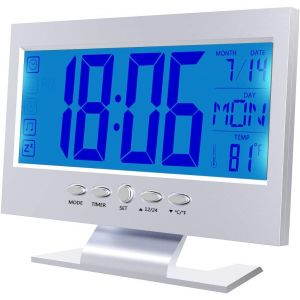 Sveglia Sveglia Da Comodino Digital A Corrente Led 12/24 Ore, Temp&eacute;rature, Data, Snooze, R&eacute;veil Num&eacute;rique, Snooze, Calendrier, Affichage De La Temp&eacute;rature, Horloge Activ&eacute;e Par Le Son - Neuf