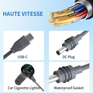 Starlink C&acirc;ble d'alimentation de voiture Mini DC 5M/16FT,affichage num&eacute;rique DC (12V-24V),c&acirc;ble d'alimentation de voiture &eacute;tanche,18AWG Starlink Satellite DC Alimentation pour camions - Neuf