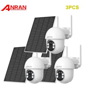 Cam&eacute;ra de surveillance (2K Upgrade) ANRAN 3MP sans fil Wifi ext&eacute;rieure Solaire panoramique 360&deg; d&eacute;tection PIR audio bidirectionnel-3PCS - Neuf
