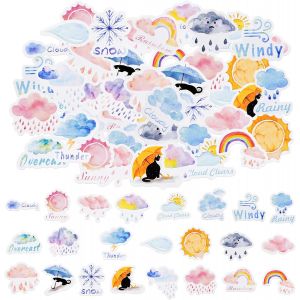 Lot De 46 Autocollants Pour Scrapbooking - Petits Autocollants Pour Scrapbooking - Journaling Bullet Junk Journal Supplies, Planning, Kid Diy Art Crafts, Ordinateur Portable, Valise (Météo) - Neuf