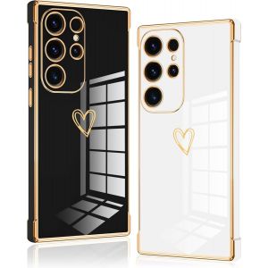 [2 Packs Coque Pour Samsung Galaxy A52s 5g/A52 4g/5g, Silicone Tpu Antichoc Housse, Étui Avec Motif Papillons Mignon Et Bordure Dorée Anti-Rayures Fille Femme Pour Samsung A52s 5g,Noir Et Blanc - Neuf