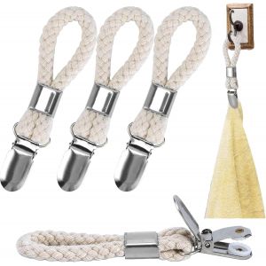 Eryi-4 Pièces Pince À Serviette,Accroche Torchon En Acier Inoxidable Avec Corde,Crochet Torchon Cuisine,Pince Torchons De Cuisine,Accroche Serviette Salle De Bain,Clips Porte-Torchon - Neuf